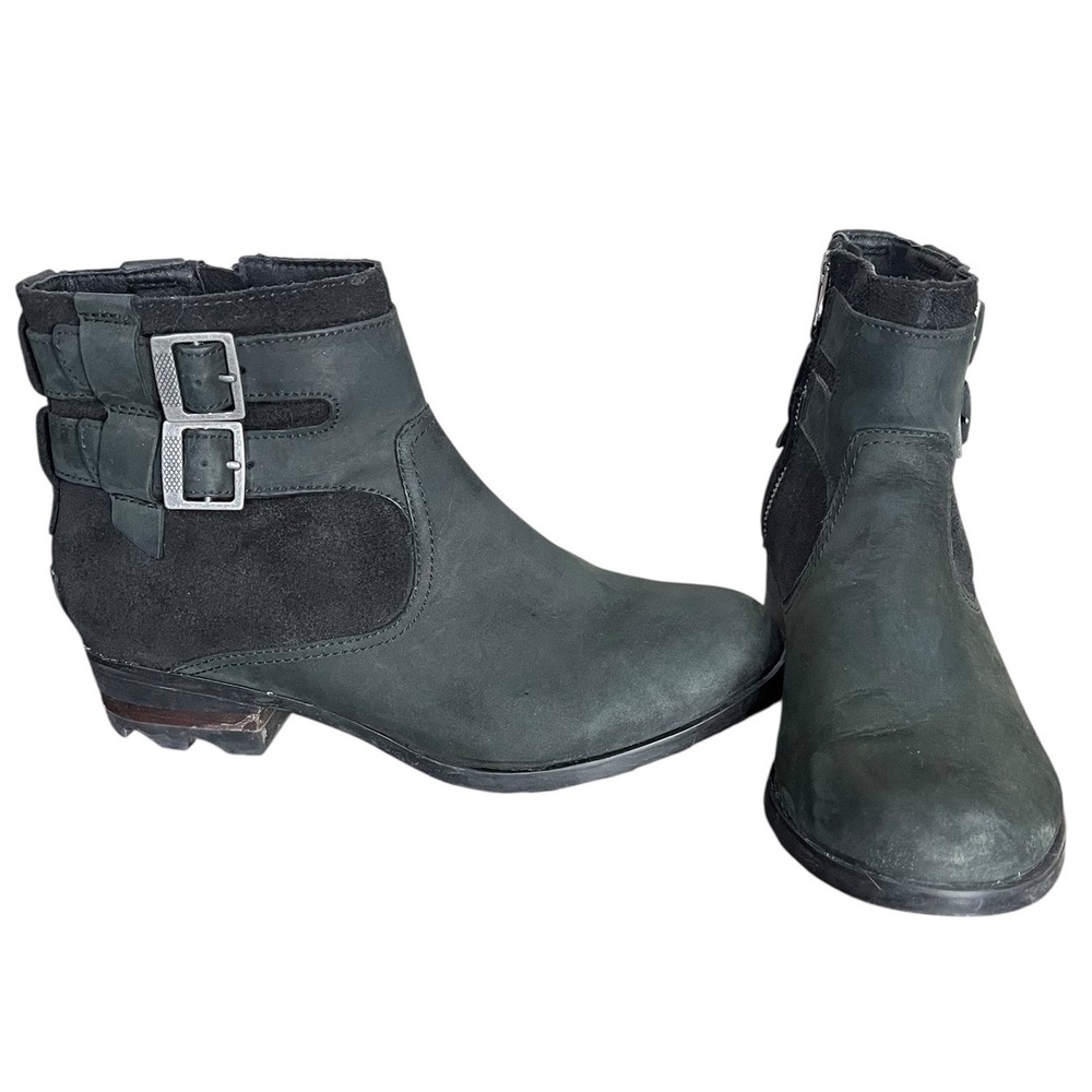 Sorel Lolla Ankle Bootie Black SuedeLeather Side Zip Buckle Detail Women's‎ 9